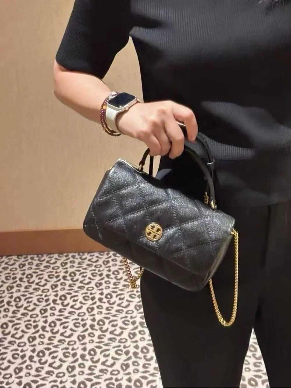 Tory Burch Willa Black Leather Top Handle Bag Crossbody Purse 167621